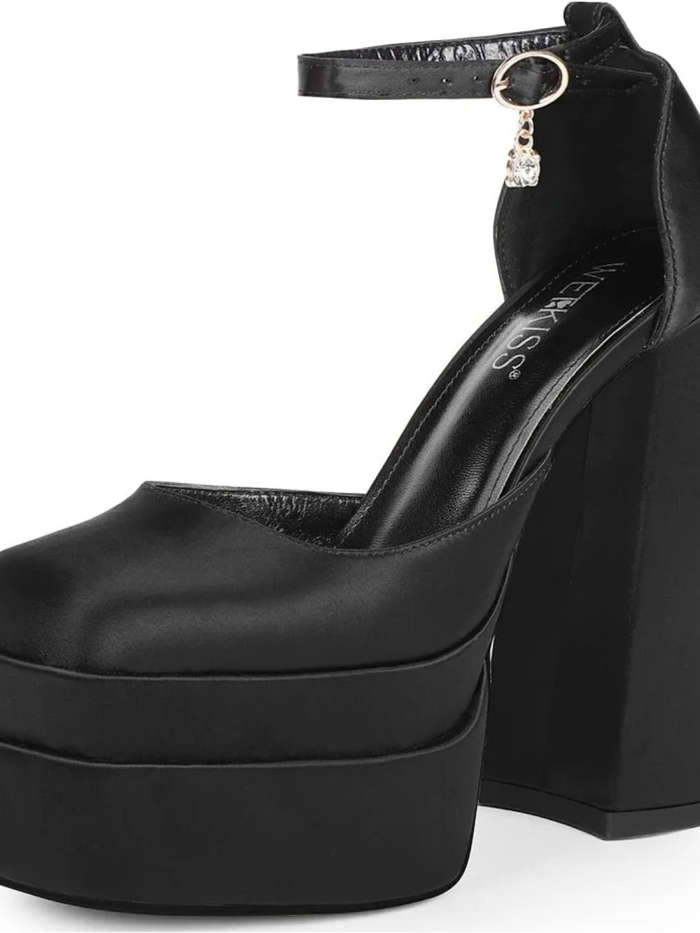 High-Platform Ankle-Strap Block Heels in Black